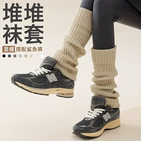 针织袜套白色袜子女秋冬保暖显瘦y2k小腿袜搭配鲨鱼裤堆堆袜腿套图片