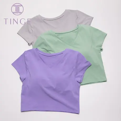 Bra-In精梳棉莫代尔V领露脐T恤 短款运动内衣女带胸垫家居服图片