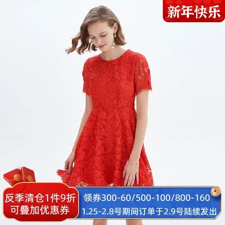 伊芙丽2021春夏新款蕾丝连衣裙女中长款裙子显瘦气质1194390662图片