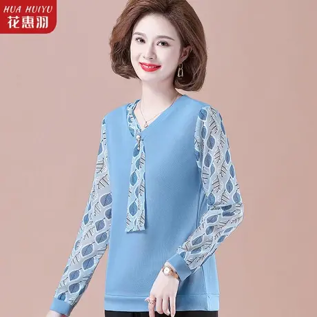 妈妈春秋季套装洋气长袖T恤小衫2022新款中年女雪纺上衣时尚衬衫图片