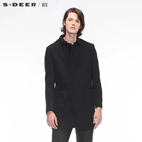 sdeerhe圣迪奥自然剪裁边沿双层立领对称挖袋后衩大衣H15471747图片