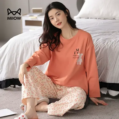 猫人睡衣女纯棉2023新款春秋季长袖家居服两件套薄款可外穿全棉QS图片