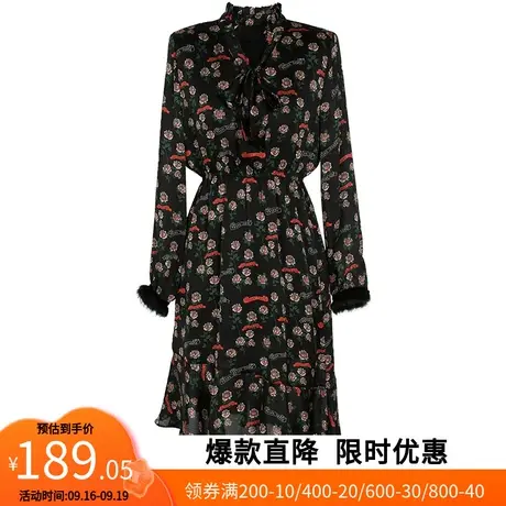 【艾格】2023春新款裙子系带V领木耳边拼接收腰荷叶边斜摆连衣裙图片