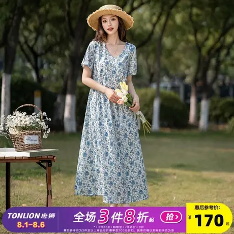 唐狮2025年春夏季新款女复古碎花法式度假风气质短袖印花连衣裙l5图片