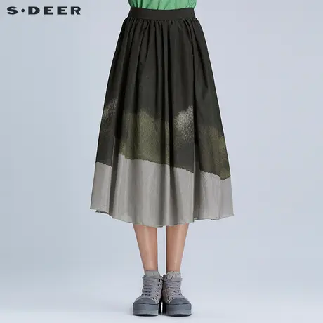 sdeer圣迪奥女装棕榈印花风格半身长裙S16281184图片