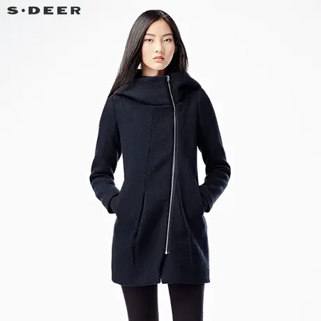 sdeer圣迪奥休闲宽松斜纹压印工艺斜插挖袋连帽大衣S14481859图片