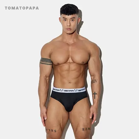 TOMATOPAPA运动卡通系列三角内裤原创熊猫织带莫代尔棉健身底裤男图片