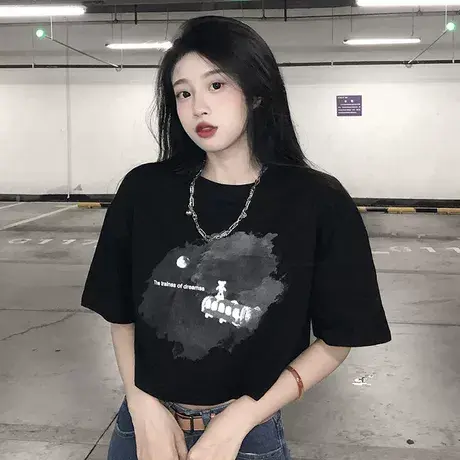 胖mm200斤宽松百搭上衣女夏季宽松减龄显瘦短袖T恤大码女装ins潮商品大图