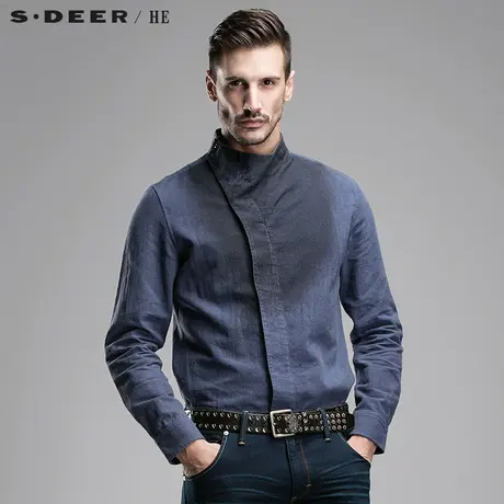S.Deer/He【惠】圣迪奥休闲文艺中式棉麻男士衬衫H15170599图片