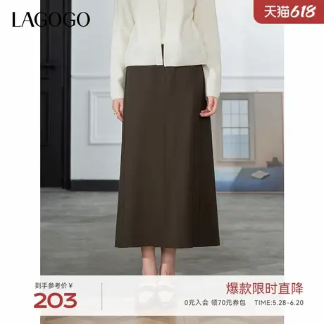 LAGOGO高腰显瘦复古半身裙女拉谷谷2025春季新款雅丹风百搭A字裙图片