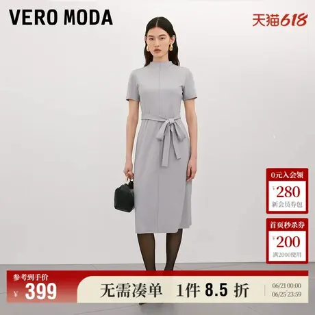 5.28上新Vero Moda连衣裙2025夏季新款简约纯色腰部系带短袖长裙图片