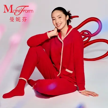 【灵蛇绳结】曼妮芬女士青果领开襟套装本命年红家居服20320718图片