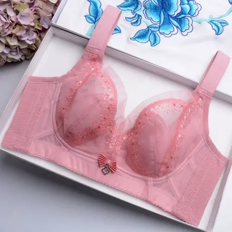内衣女无钢圈无海绵文胸大码收副乳聚拢调整型上托性感胸罩超薄款图片