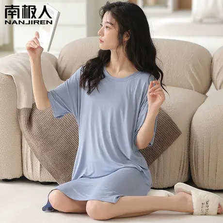 南极人带胸垫睡裙女士夏季短袖薄款夏天免穿文胸睡衣可外穿家居服商品大图