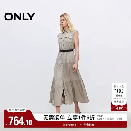 ONLY2025夏季新款收腰显瘦纯色无袖翻领修身蛋糕裙长裙连衣裙女图片