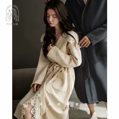 妮狄娅睡衣睡袍女秋季纯棉加厚夹层保暖男时尚连帽浴袍秋冬家居服图片