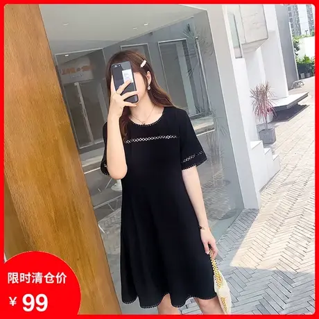 2023夏季新款连衣裙大码洋气减龄裙子胖妹妹显瘦藏肉遮肚小黑裙商品大图