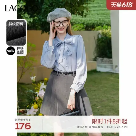 LAGOGO气质学院风百搭半身裙女拉谷谷春季新款灰色舒适垂顺百褶裙图片