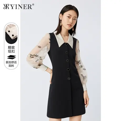 YINER音儿商场同款女装2021秋季新款时尚收腰A字连衣裙图片