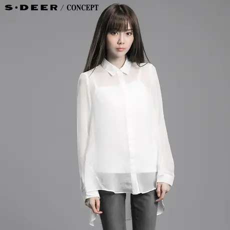 sdeer圣迪奥专柜正品女装春夏新品简约纯白雪纺衬衫4380534图片