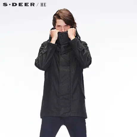 sdeerhe圣迪奥男袖章袖袢装饰对称挖袋设计高领连帽棉衣H15472389图片