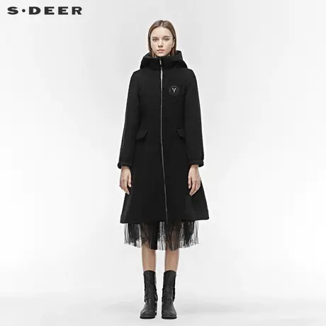 【直播间专属】sdeer圣迪奥几何贴布插袋松紧毛呢大衣S19481858图片