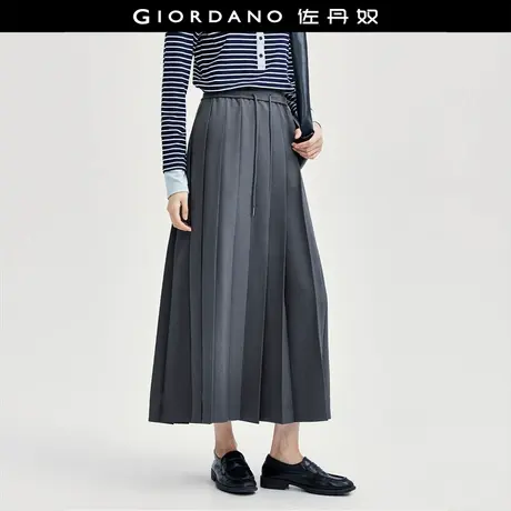 佐丹奴裙子女装垂顺西装料松紧腰梭织百褶半身长裙 18464219图片