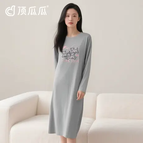 顶瓜瓜睡裙女春秋款纯棉长袖女士2025新款雅淡灰色睡衣女士家居服图片