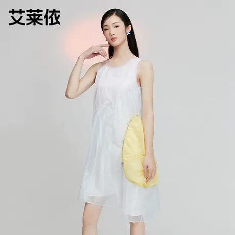 艾莱依夏拼接彩色无袖连衣裙女甜美薄纱气质风设计裙子图片
