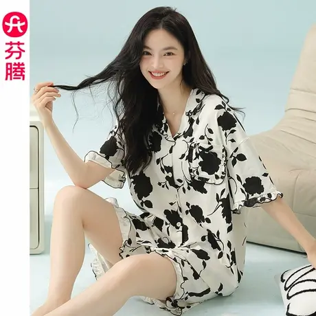 芬腾夏季睡衣女士纯棉薄款短袖短裤夏天凉感休闲可外穿家居服套装图片