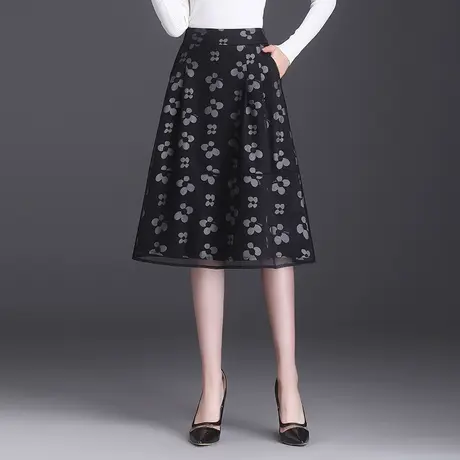 印花网纱半身裙女春季2023新款小个子a字裙中长款显瘦休闲伞裙子图片