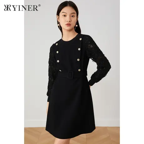 YINER音儿商场同款女装2021秋季新款收腰中长款连衣裙图片