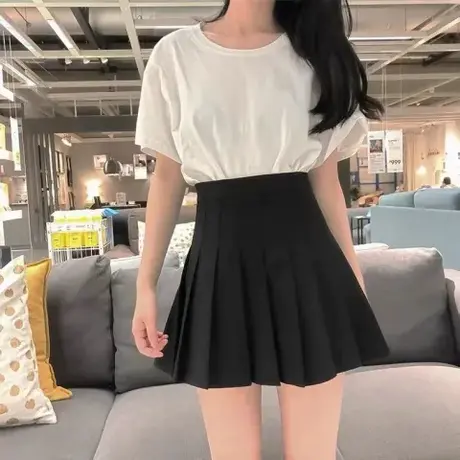 黑色百褶裙夏季女高腰a字显瘦大码胖mm短裙灰色新款小个子半身裙图片