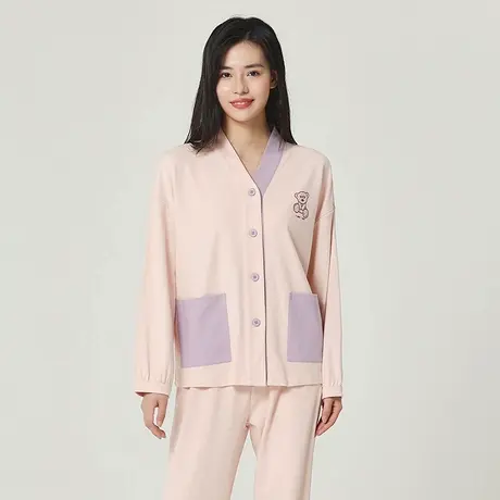 秋鹿【清仓仅剩大码】纯棉睡衣女长袖春秋款针织全棉套装家居服女图片