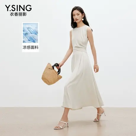 【直播】无袖收腰褶皱连衣裙女2025夏装新款法式茶歇裙子图片