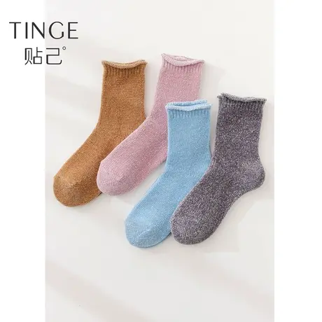 4双TINGE厚袜子女秋冬加绒地板袜睡眠袜居家保暖袜月子袜女士袜子商品大图