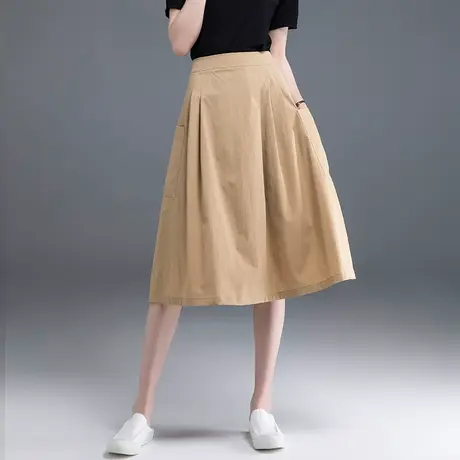 卡其色a字半身裙女2025年新款藏蓝色裙子女夏半裙夏季休闲工装裙图片