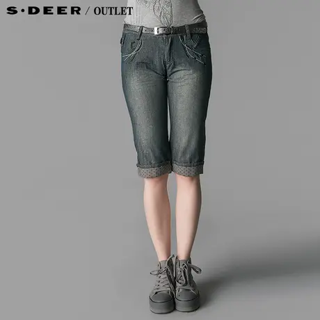 sdeer圣迪奥2014新款女装夏装装深色牛仔翻边中裤0280707图片