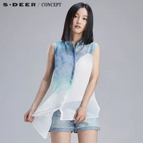 S&middot;DEER＼CONCEPT【新品】圣迪奥线条印花斜摆无袖衬衫S16280640图片