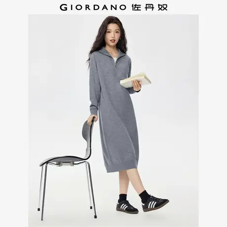 佐丹奴裙子女秋冬新款格雷系灰色假两件撞色海军领连衣裙05465858图片