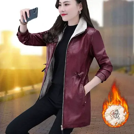 恋上17号加绒加厚皮衣外套女中长款2022秋冬新款中年女装冬装妈妈商品大图