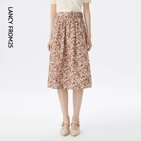 LANCY/悦朗姿夏季新款高腰显瘦碎花裙子女通勤印花半身裙子女图片