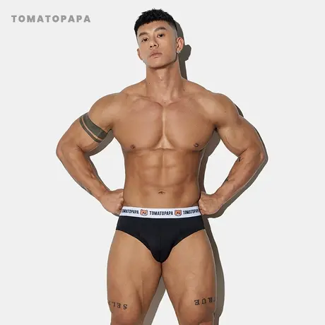 TOMATOPAPA运动卡通系列三角内裤原创棕熊印花莫代尔棉健身底裤男图片