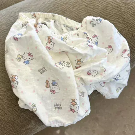 新品！纯棉双层纱布短裤睡裤可爱卡通印花休闲家居服可外穿图片