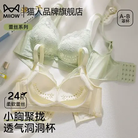 猫人蕾丝内衣女夏薄款聚拢小胸显大软支撑收副乳透气洞洞杯文胸罩图片