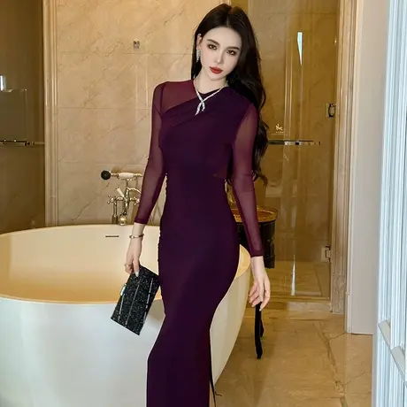成熟御姐显身材内搭打底连衣裙女通勤气质显瘦修身包臀裙子配大衣图片