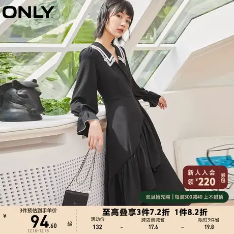 ONLY奥莱夏季腰间系带长袖娃娃领中长款连衣裙女图片