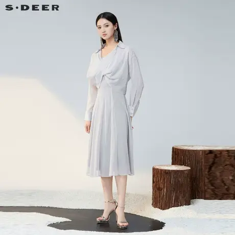 sdeer圣迪奥女装V领衬衫两件套吊带连衣裙S223Z12S8图片