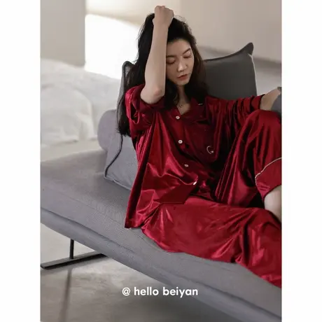 贝妍新婚睡衣女秋冬季高级感金丝绒长袖家居服性感开衫女结婚套装图片