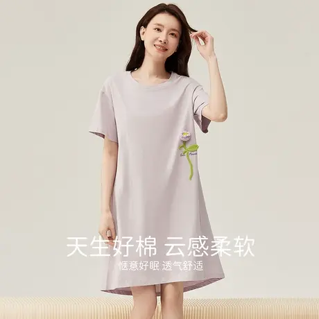 顶瓜瓜夏季纯棉睡衣女短袖薄款全棉可外穿夏天睡裙女商品大图